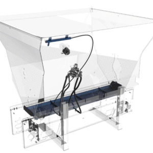 BUCKET FOR BEDDING WITH HYDRAULIC CHUTE OPENING DISCHARGE